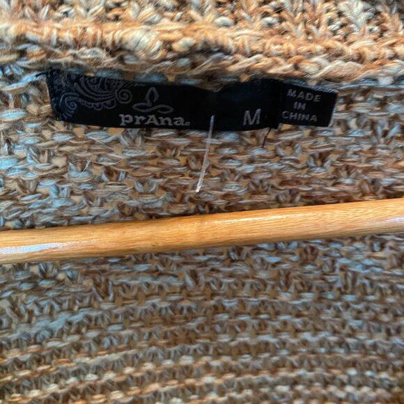 Women's Prana Sukie Chunky Knit Sweater Duster Cardigan Size tan/blue M Wool - Picture 4 of 8